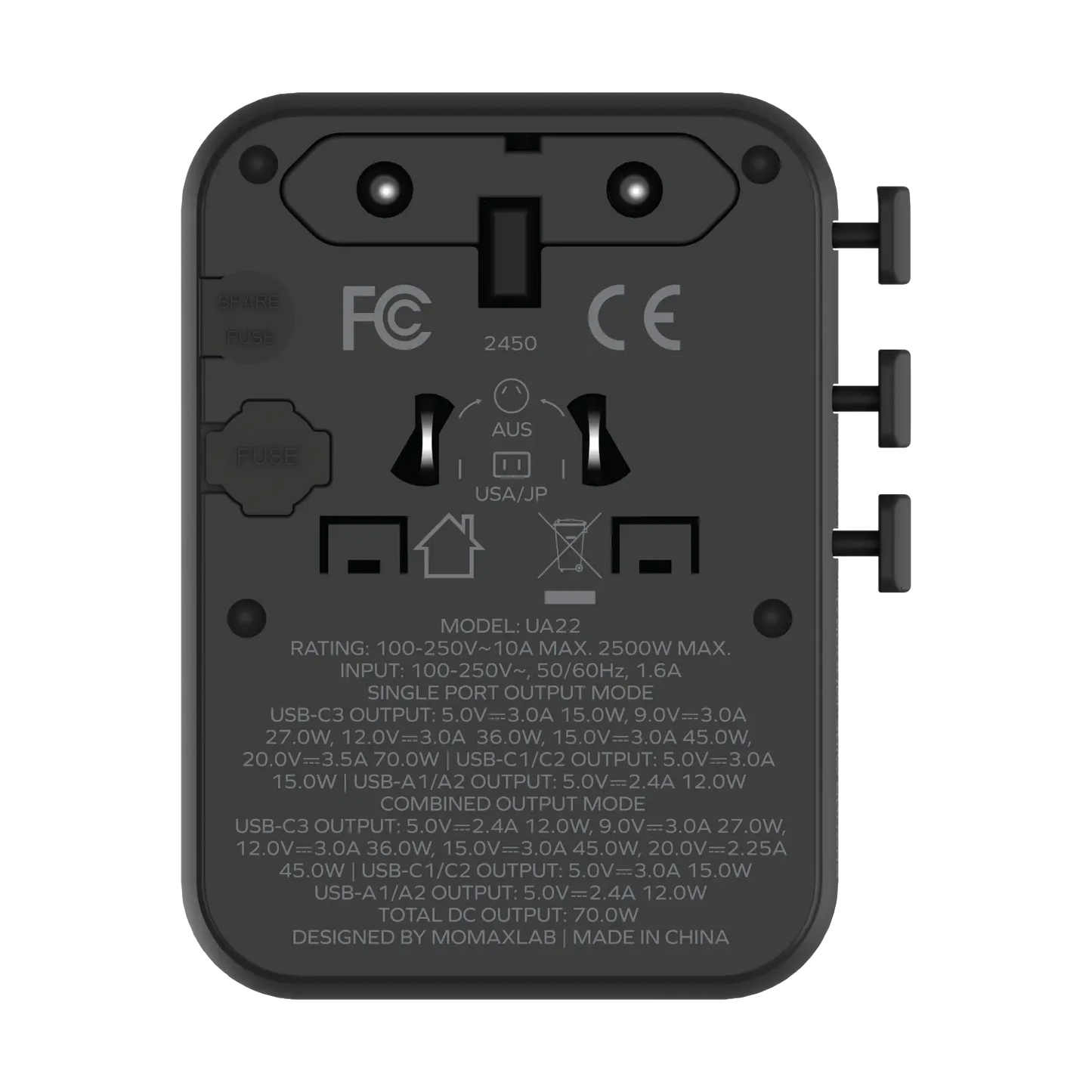 1-World² 5-Port Mini Universal Travel GaN Charger 70W with Dual AC