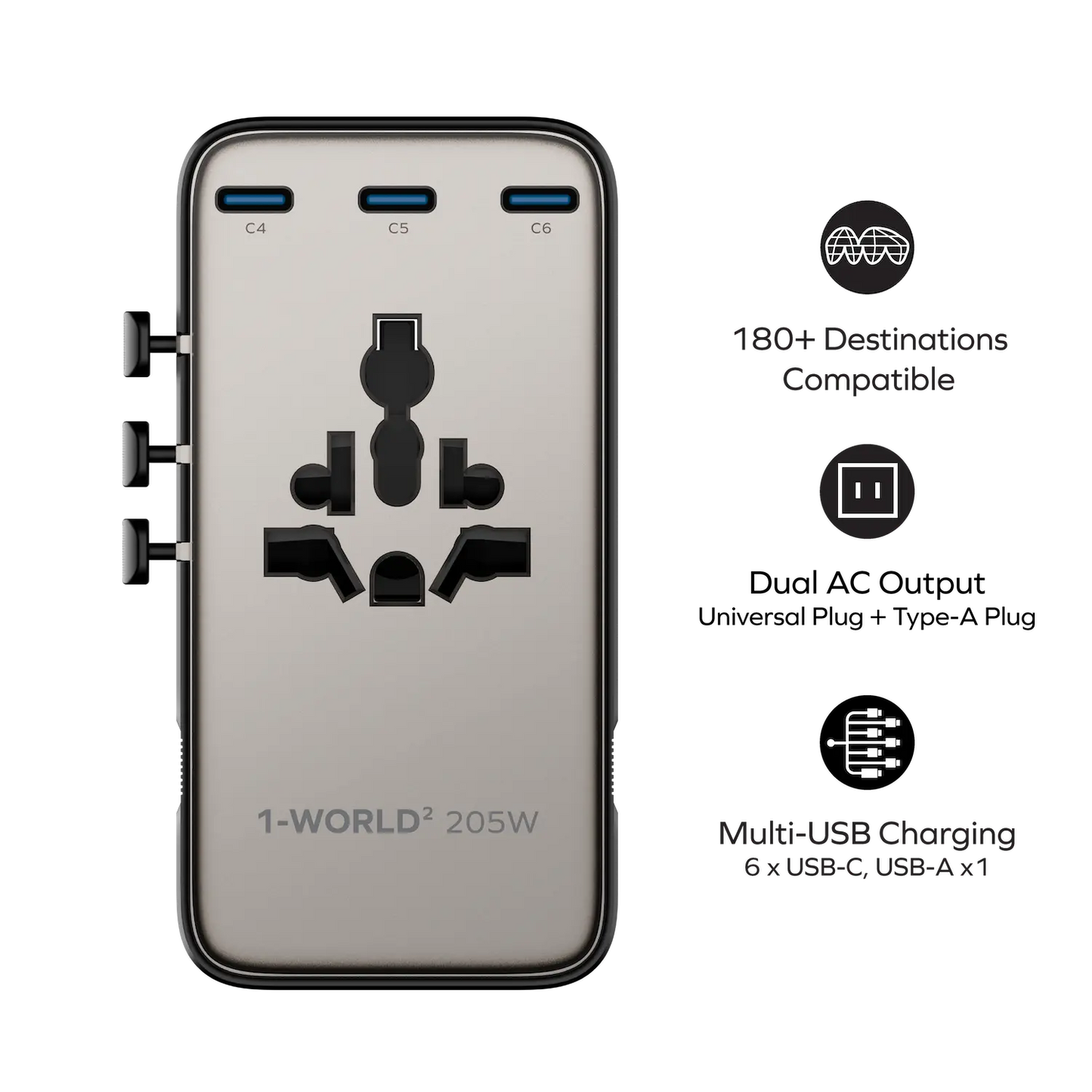 1-World²
205W 7-Port Dual AC Travel Adapter