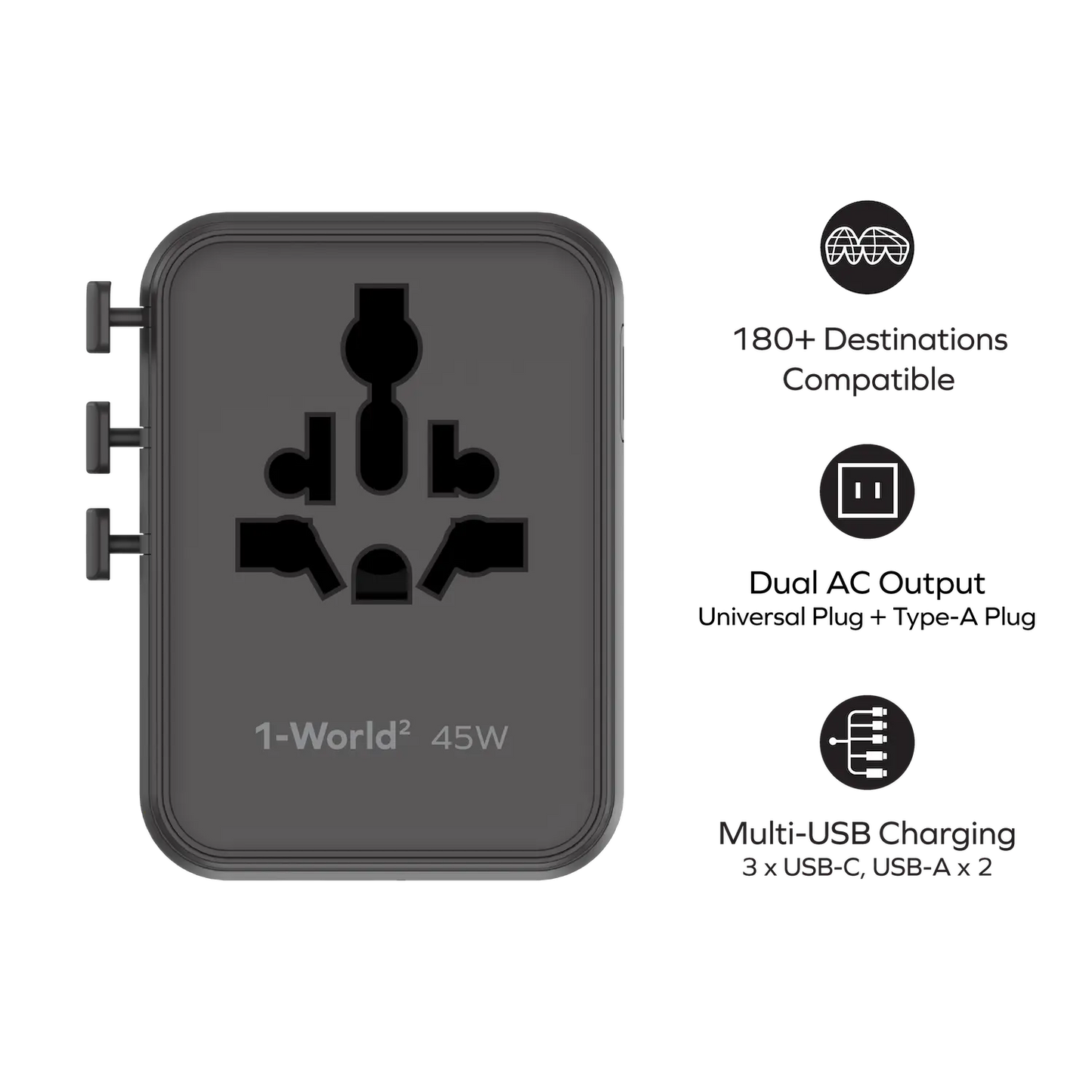 1-World²
45W 5-Port Dual AC Travel Adapter