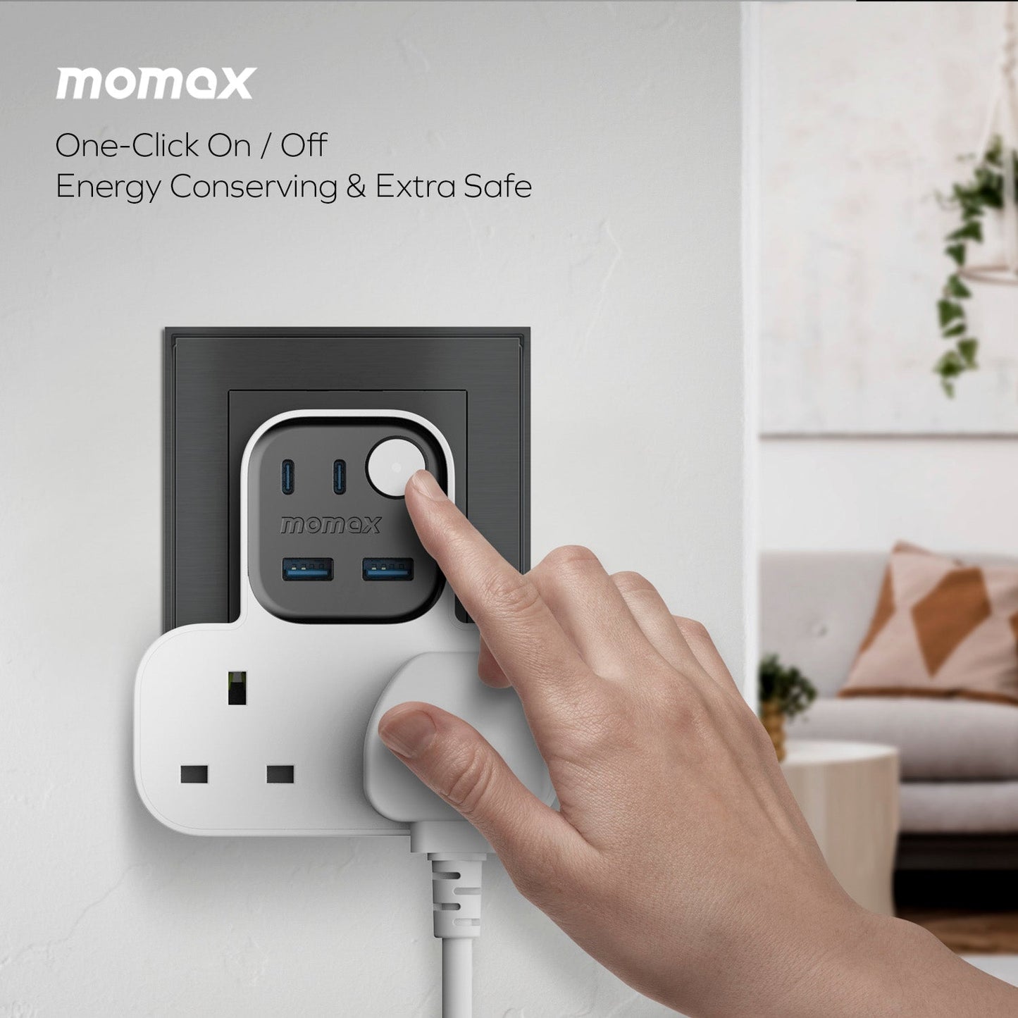 1-Charge Work Flow T-Shaped Extension Cord With 2 Sockets, 2 USB-A and 2 USB-C Ports