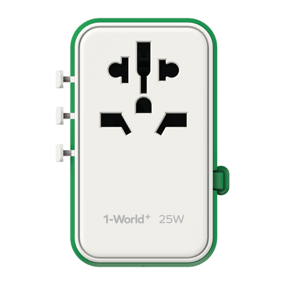 1-World+ 3-Port Travel Charger Built-In USB-C Cable 25W