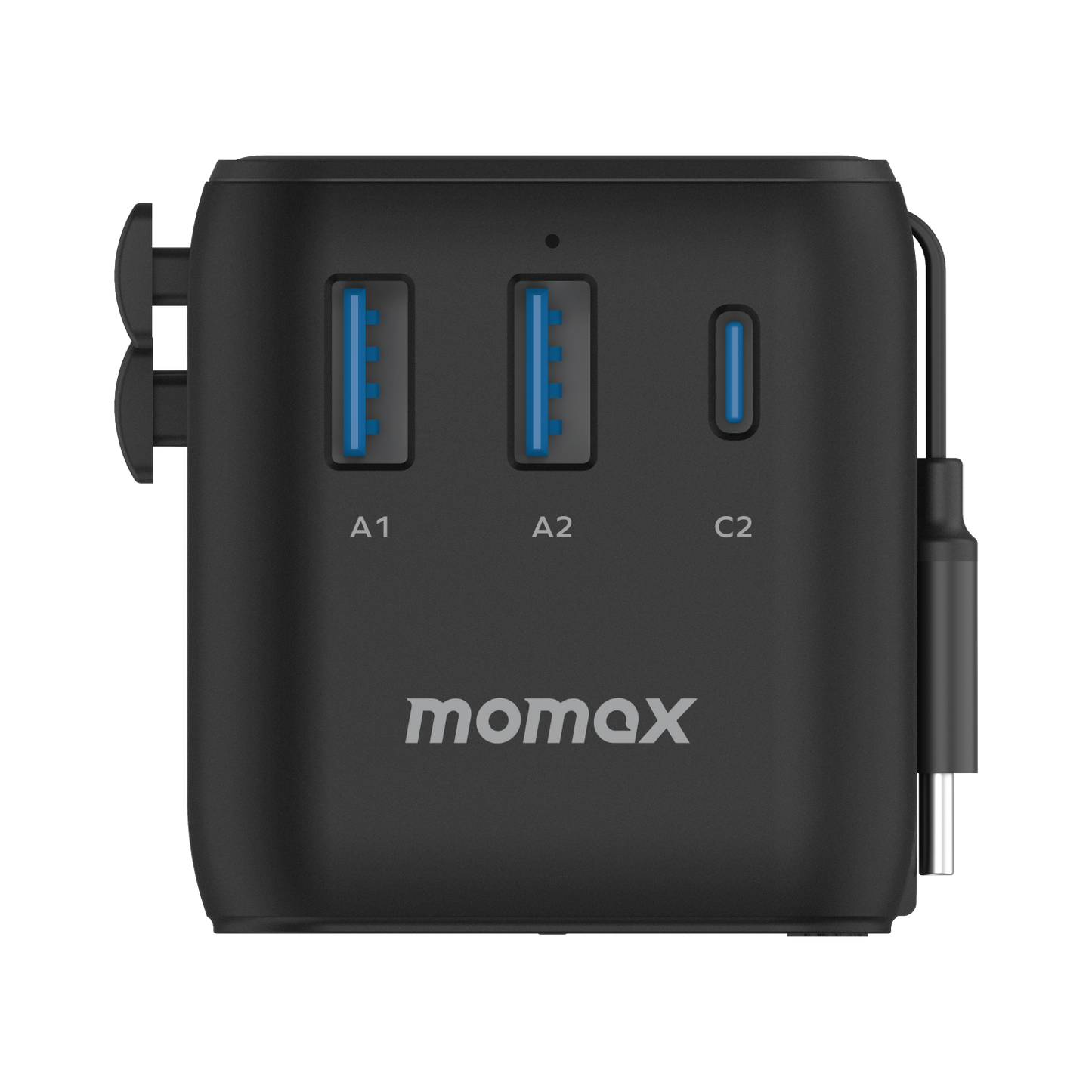 1-World+ 3-Port Travel Charger Built-In USB-C Cable 25W