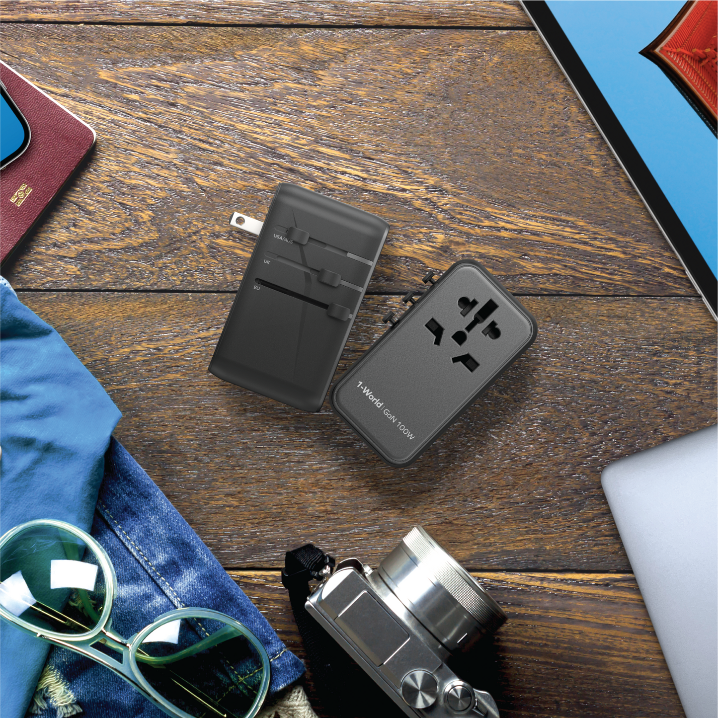 1-World Universal 4-Port Travel GaN Charger 100W
