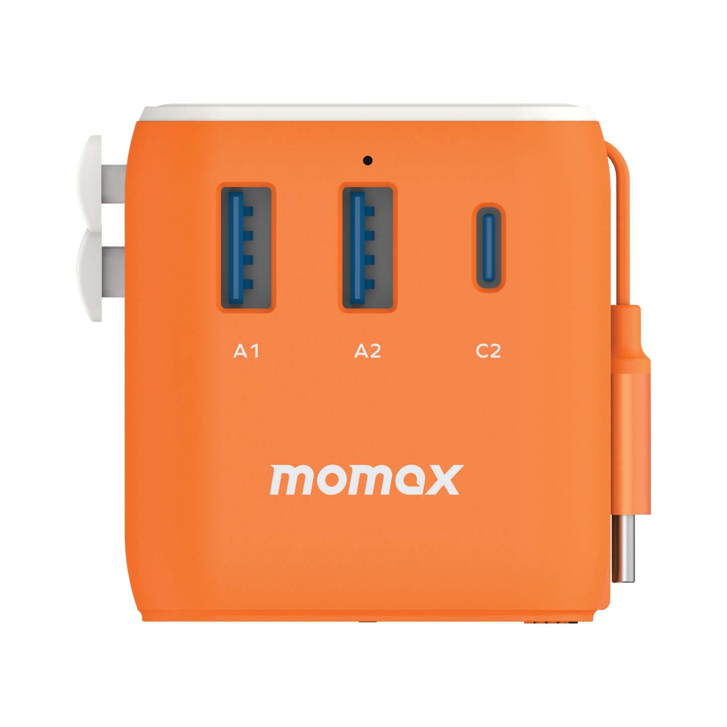 1-World+ 3-Port Travel Charger Built-In USB-C Cable 25W