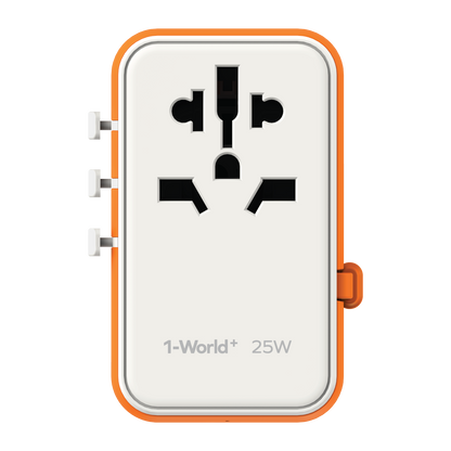1-World+ 3-Port Travel Charger Built-In USB-C Cable 25W