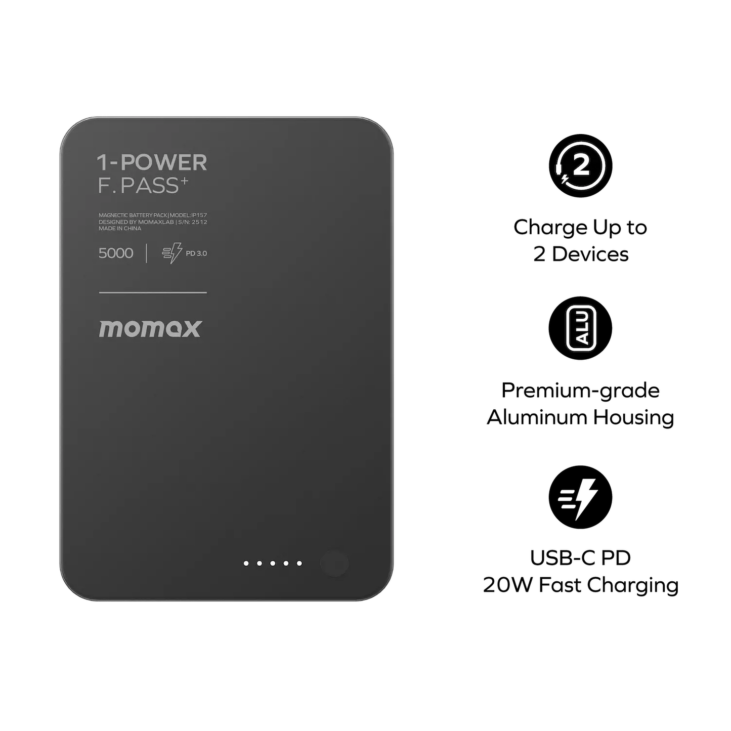 1-Power F.Pass⁺ 5000mAh Magnetic Battery Pack with Built-in Cable