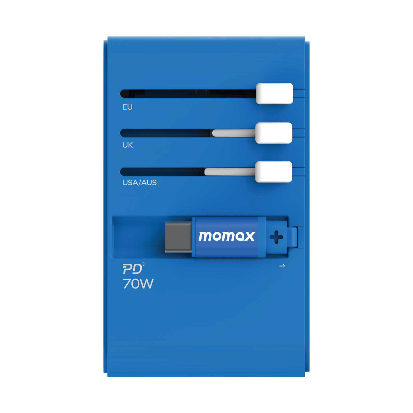 1-World+ 3-Port Travel GaN Charger With Built-in USB-C Cable 70W