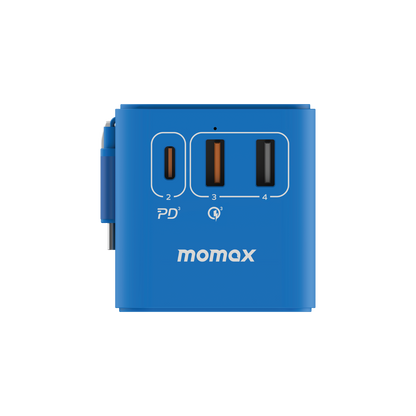 1-World+ 3-Port Travel GaN Charger With Built-in USB-C Cable 70W