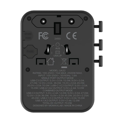 1-World² 5-Port Mini Universal Travel GaN Charger 70W with Dual AC