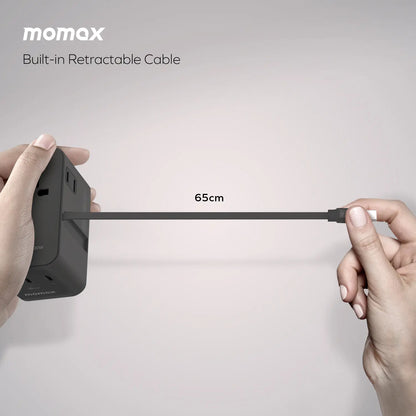 1-World²⁺ 4-Port Mini Universal Travel GaN Charger with Built-In Retractable Cable 100W with Dual AC
