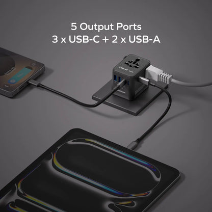 1-World² 45W 5-Port Dual AC Travel Adapter
