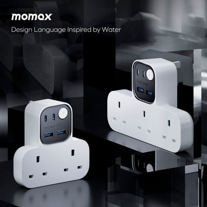 1-Charge Work Flow T-Shaped Extension Cord With 3 Sockets, 2 USB-A and 2 USB-C Ports