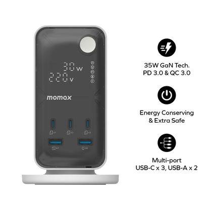 1-Charge Work Flow 6-Outlet GaN Power Tower 35W with USB Ports