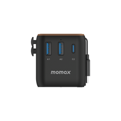 1-World+ 3-Port Travel Charger Built-In USB-C Cable 25W